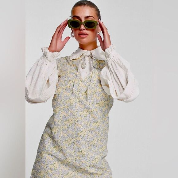 Lost Ink floral mini retro dress from ASOS size 8 pastel cotton puff sleeves - Picture 3 of 15